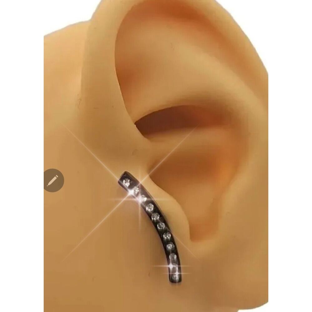 BLK Metal Rhinestone Curve Helix EAR Jewelry for One NWB